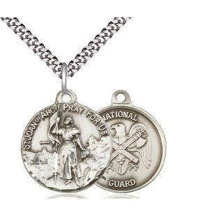 Sterling Silver Saint Joan of Arc National Guard Medal Religious Jewelry