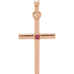 14K Rose 19.2x9 MM Ruby Cross Pendant