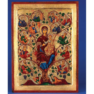 TREE OF LIFE- MARY- HAND PAINTED ICON ON WOOD- 11x9 inch