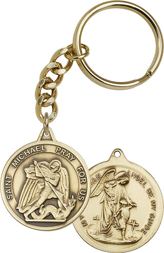 Gold Oxide Saint Michael the Archangel Keychain