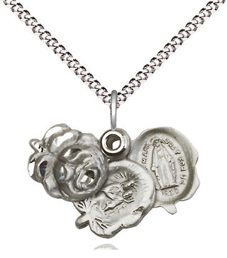 Sterling Silver Rosebud Medal Religious and Catholic Jewelry