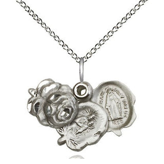 Sterling Silver Rosebud Medal Religious and Catholic Jewelry