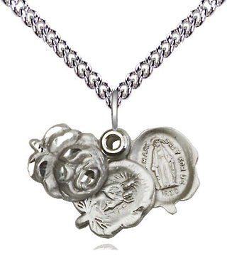 Sterling Silver Rosebud Medal Religious and Catholic Jewelry