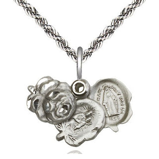 Sterling Silver Rosebud Medal Religious and Catholic Jewelry