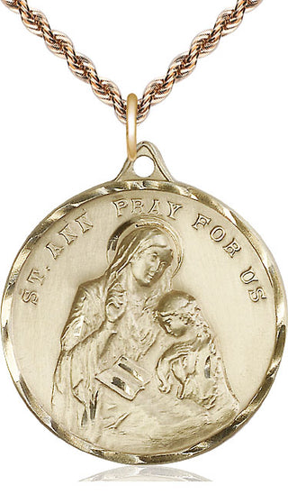 14kt Gold Saint Ann Medal Engraved Catholic Saint Jewelry