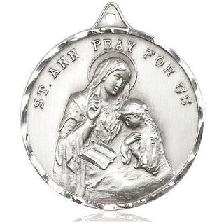Pewter Saint Ann Medal Engraved Catholic Saint Jewelry