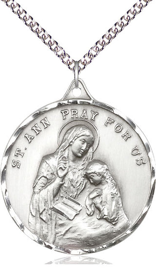 Sterling Silver Saint Ann Medal Catholic Jewelry Engraved Catholic Saint Jewelry