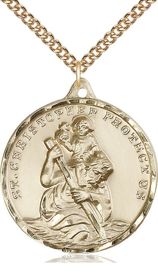 14kt Gold Saint Christopher Medal Engraved Catholic Saint Jewelry