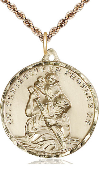 14kt Gold Saint Christopher Medal Engraved Catholic Saint Jewelry