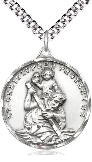 Pewter Saint Christopher Medal Catholic Jewelry Engraved Catholic Saint Jewelry