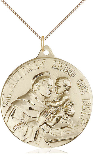 14kt Gold Saint Anthony Medal Engraved Catholic Saint Jewelry