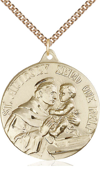 14kt Gold Saint Anthony Medal Engraved Catholic Saint Jewelry