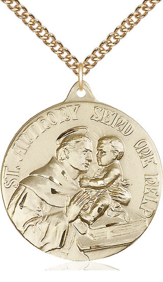 14kt Gold Saint Anthony Medal Engraved Catholic Saint Jewelry