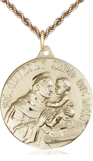 14kt Gold Saint Anthony Medal Engraved Catholic Saint Jewelry