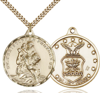 14kt Gold Filled Saint Christopher Air Force Medal Catholic Jewelry