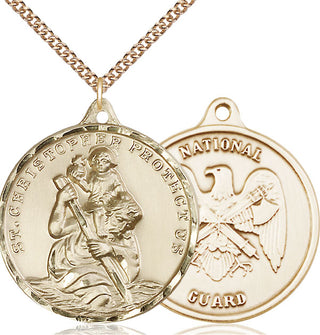 14kt Gold Filled Saint Christopher National Guard Medal Catholic Jewelry