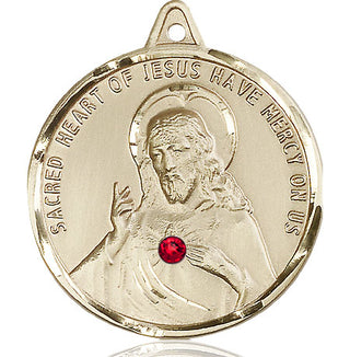 14kt Gold Filled Scapular with Ruby Stone Pendant with a 3mm Ruby Swarovski stone on an 24-inch Gold Plate Heavy Curb Chain
