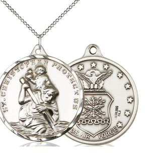 Sterling Silver Saint Christopher Air Force Medal Catholic Jewelry