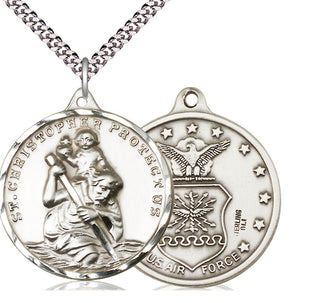 Sterling Silver Saint Christopher Air Force Medal Catholic Jewelry