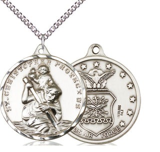 Sterling Silver Saint Christopher Air Force Medal Catholic Jewelry