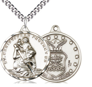 Sterling Silver Saint Christopher Air Force Medal Catholic Jewelry