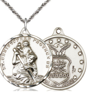 Sterling Silver Saint Christopher Air Force Medal Catholic Jewelry