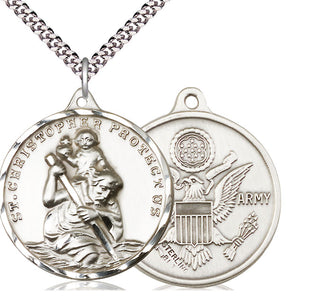 Sterling Silver Saint Christopher Army Medal Catholic Jewelry