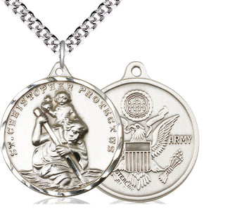 Sterling Silver Saint Christopher Army Medal Catholic Jewelry