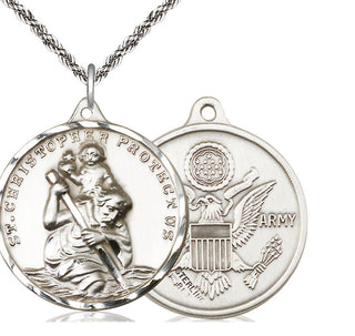 Sterling Silver Saint Christopher Army Medal Catholic Jewelry