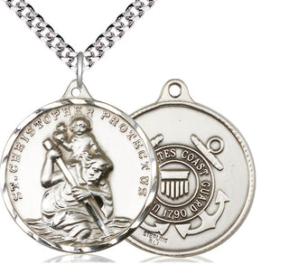 Sterling Silver Saint Christopher Coast Guard Medal Catholic Jewelry