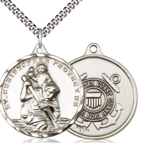 Sterling Silver Saint Christopher Coast Guard Medal Catholic Jewelry