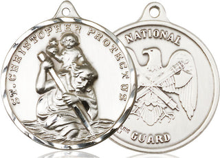 Sterling Silver Saint Christopher National Guard Medal Catholic Jewelry