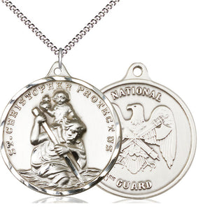 Sterling Silver Saint Christopher National Guard Medal Catholic Jewelry