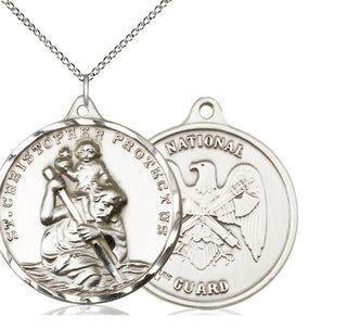 Sterling Silver Saint Christopher National Guard Medal Catholic Jewelry