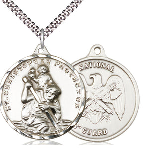 Sterling Silver Saint Christopher National Guard Medal Catholic Jewelry