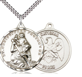 Sterling Silver Saint Christopher National Guard Medal Catholic Jewelry