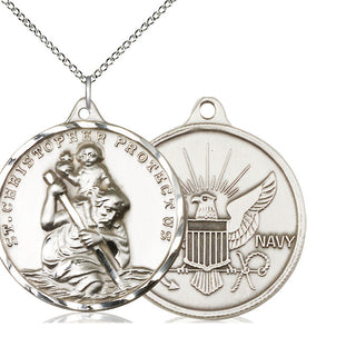 Sterling Silver Saint Christopher Navy Medal Catholic Jewelry