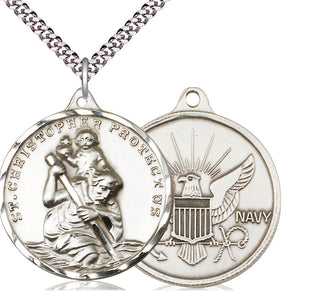 Sterling Silver Saint Christopher Navy Medal Catholic Jewelry