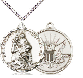 Sterling Silver Saint Christopher Navy Medal Catholic Jewelry