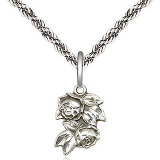 Sterling Silver Rose Medal Religious and Catholic Jewelry