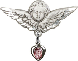 Sterling Silver Large Angel w/Wings Miraculous Baby Badge