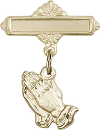 14kt Gold Filled Polished Badge Pin Praying Hands Baby Badge