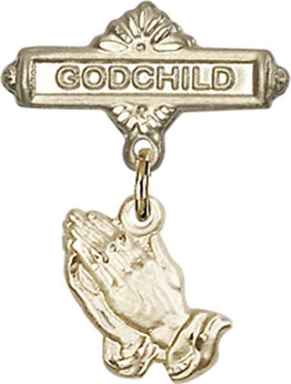 14kt Gold Filled Godchild Praying Hands Baby Badge