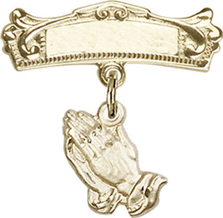 14kt Gold Badge Pin Praying Hands Baby Badge
