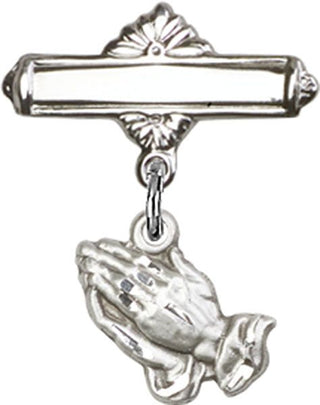 Sterling Silver Polished Badge Pin Praying Hands Baby Badge