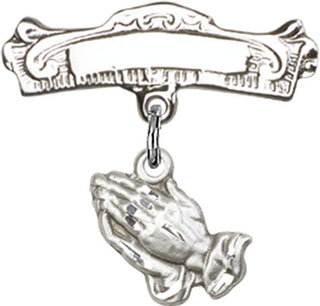 Sterling Silver Badge Pin Praying Hands Baby Badge