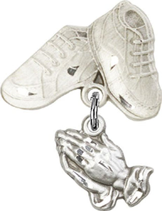 Sterling Silver Baby Boots Praying Hands Baby Badge