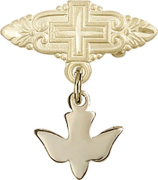 14kt Gold Badge Pin With Cross Holy Spirit Baby Badge