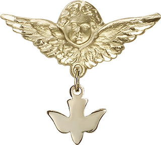 14kt Gold Large Angel w/Wings Holy Spirit Baby Badge