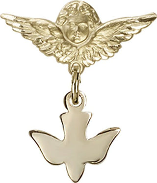 14kt Gold Small Angel w/Wings Holy Spirit Baby Badge